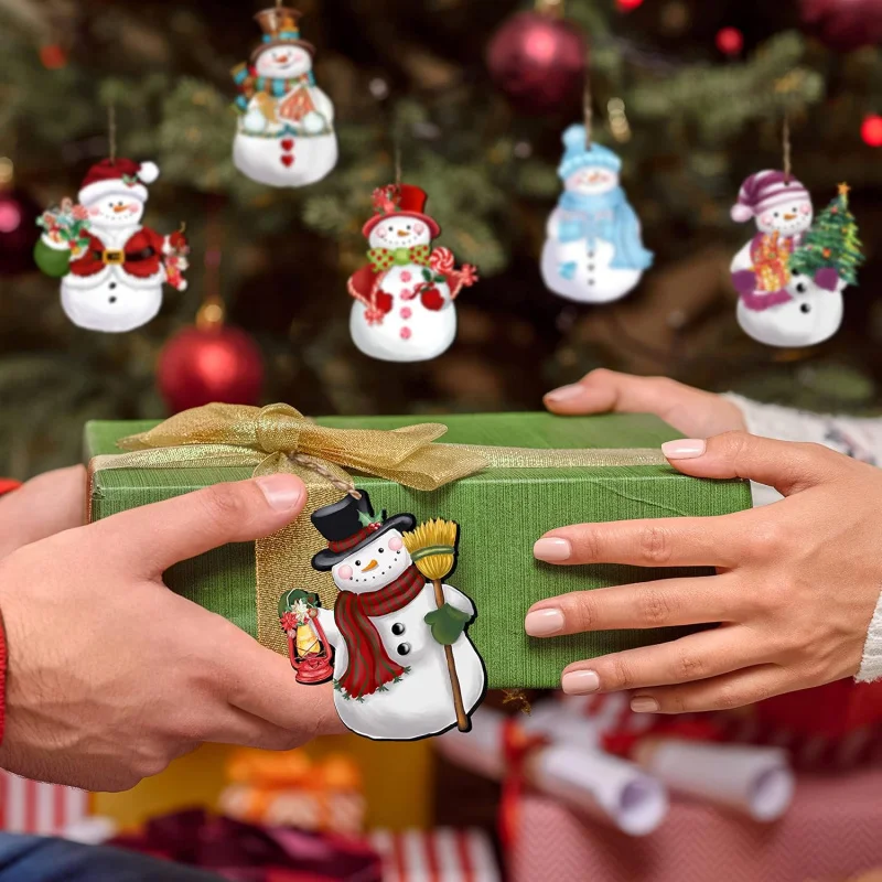24 قطعة من الحلي الخشبية لرجل الثلج لعيد الميلاد، زخارف يدوية معلقة على شكل شجرة، مثالية لمستلزمات حفلات العطلات والديكور المنزلي #6