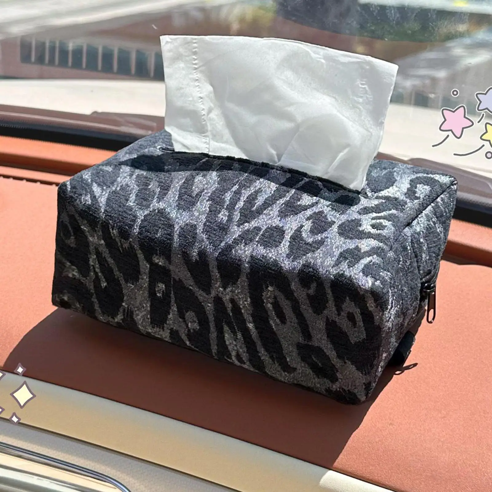 

Universal Leopard Print Car Tissue Box Zippered Holder for Headrest or Dashboard Multifunctional Auto Organizer for All Vehicles