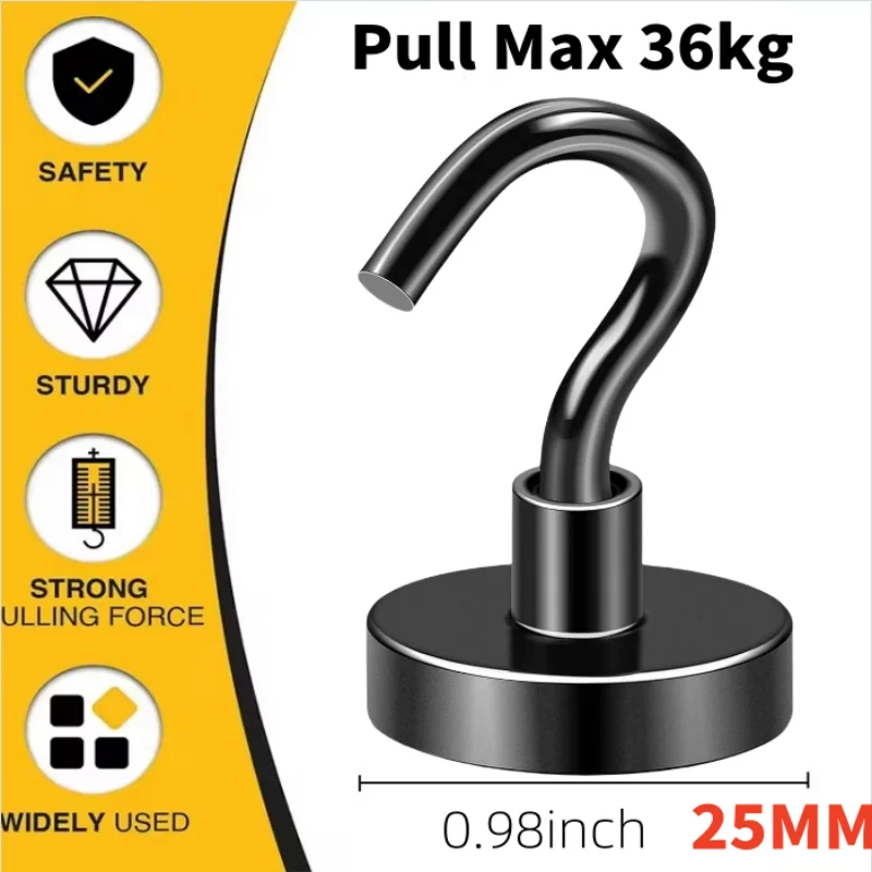 Magnetische haken Heavy Duty om op te hangen, magneet met haken voor thuis, keuken, werkplek, kantoor (zwart, verpakking van 4/6/8/12) - afbeelding 1