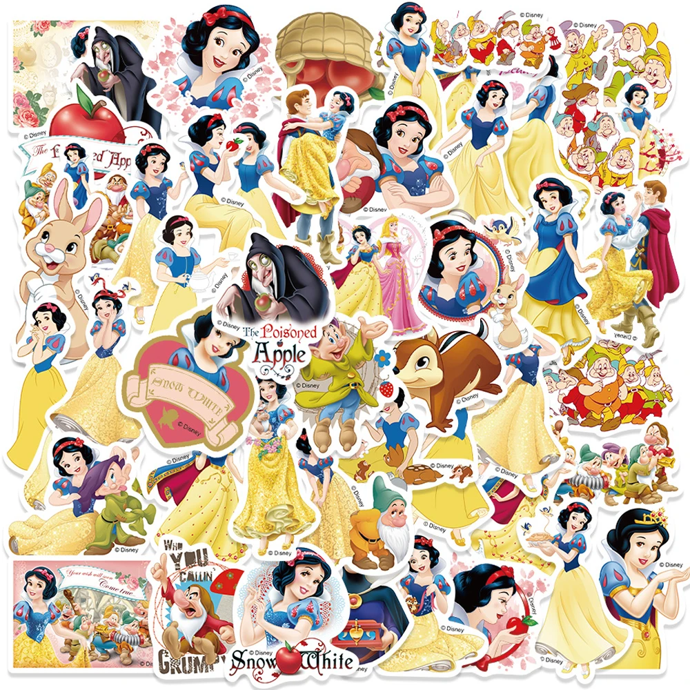 50pcs Cute Disney Anime Princess Snow White Stickers Decals DIY Scrapbook Phone Luggage Kawaii Cartoon Graffiti Decals Wholesale