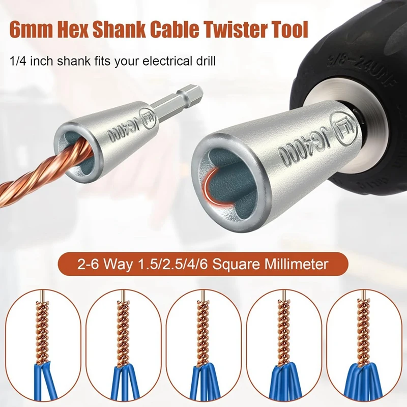 Wire Twisting Tool 3 Way/ 5 Way Wire Stripping Tool And 6Mm Hex Shank Cable Twister Tool, For Power Drill Drivers