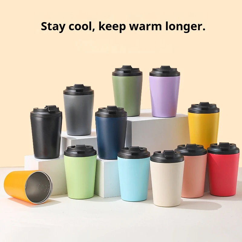 Thermos à café en acier inoxydable 304 de 360 ml pour le bureau, tasse à café avec couvercle, tasse thermique anti-fuite et antidérapante, bouteille d'eau