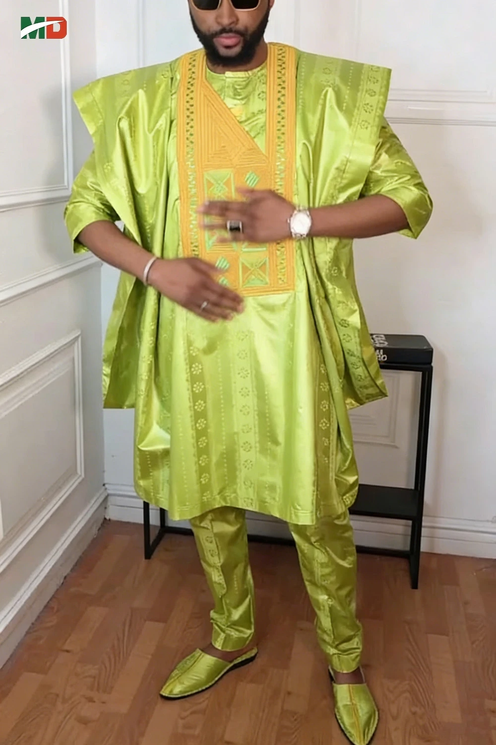 MD Afrikanische Kleidung Für Mann Traditionelle Agbada Sets 3PCS Grün Bazin Riche Hemd Hose Stickerei Hochzeit Party Anzüge plus Größe