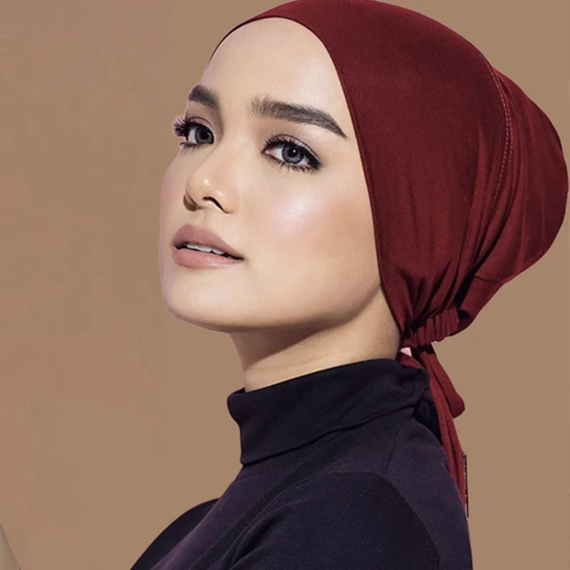 Bonnet Hijab islamique pour femmes, sous-écharpe, bonnets intérieurs musulmans, chapeau turban, casquettes avec attaches, fermeture arrière