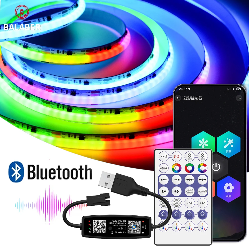 

WS2811 5V RGB COB 720LEDs/m Strip Bluetooth Smart Controller APP Control Sound-Activated & Music Modes Running/Waterfall Effects