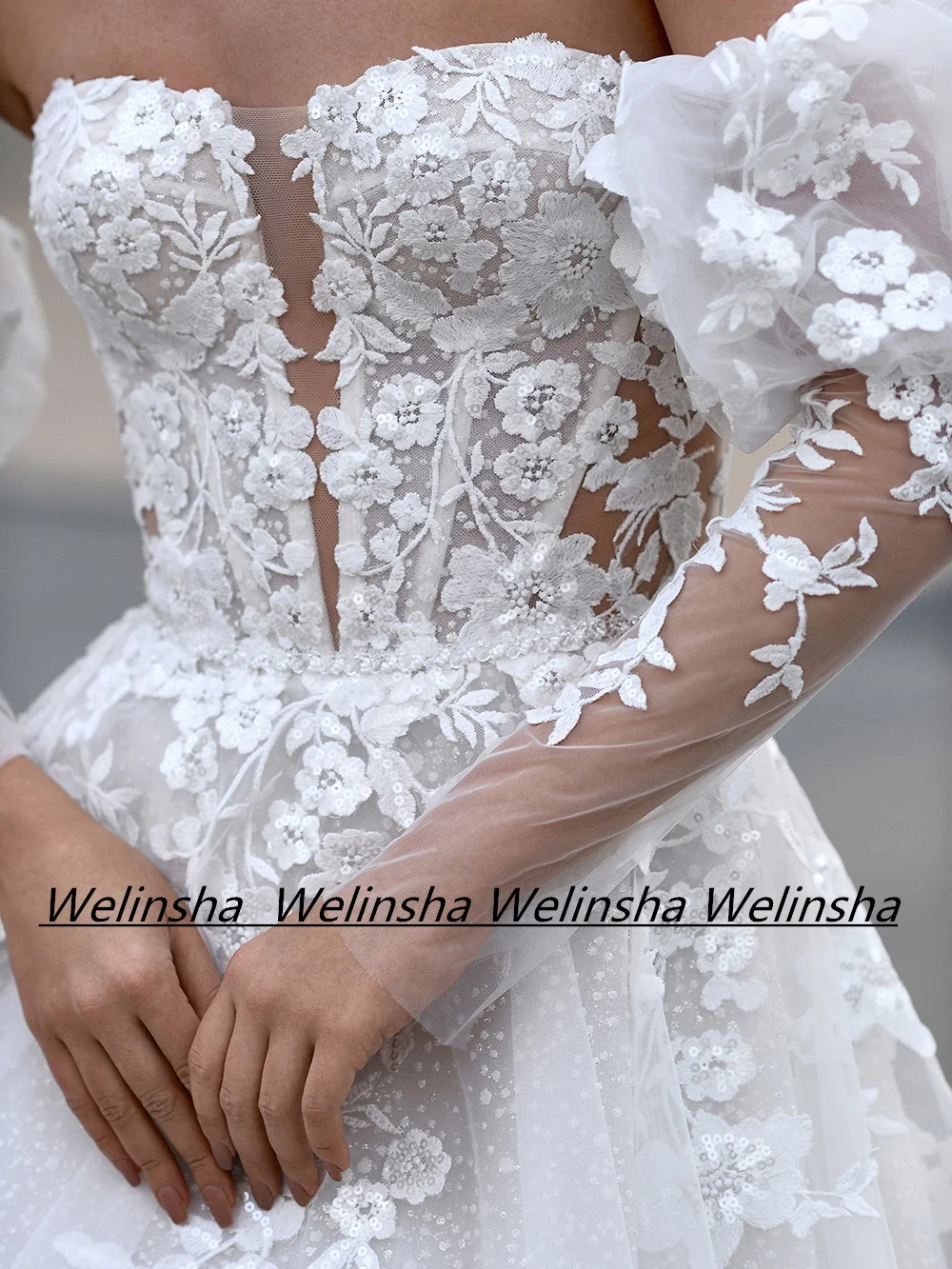 Robe de Mariée en Dentelle à Manches sulfavec Ceinture en Perles, Paillettes, Tulle, Style Boho, avec Traîne de Balayage