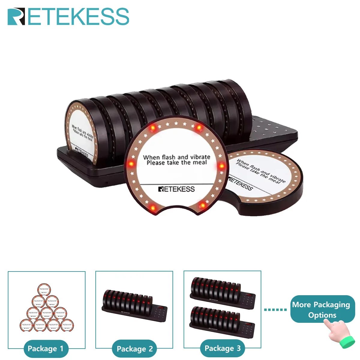 RETEKESS TD162 Wireless Guest Queuing System - Restaurant Call Pager Vibrator Coaster Buzzers for Food Trucks Cafes Bars Hotels