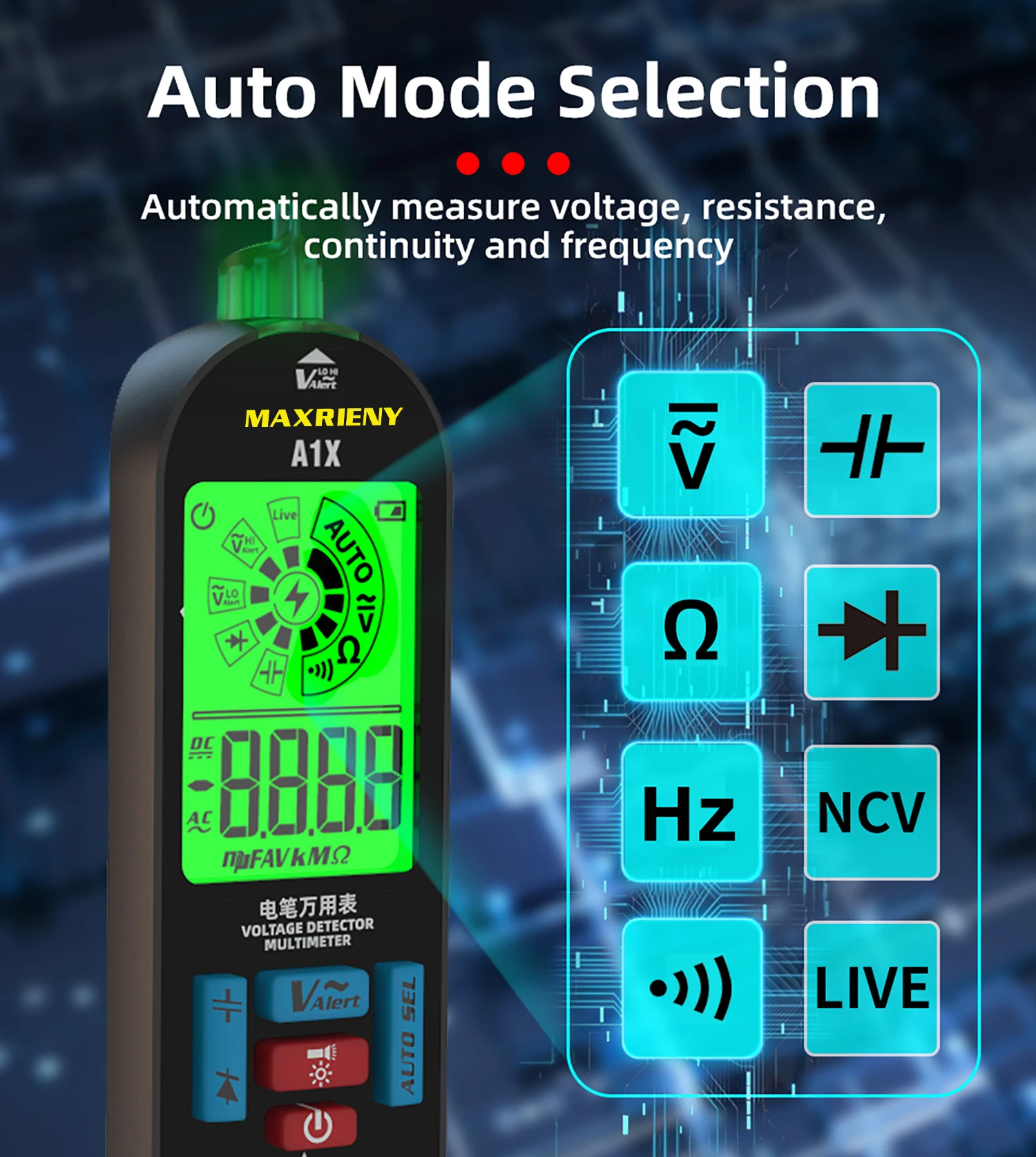 Intelligent Digital Multimeter Fast Accurately Measures Voltage Resistance Diode Tester Live Wire Voltage Tester with Flashlight