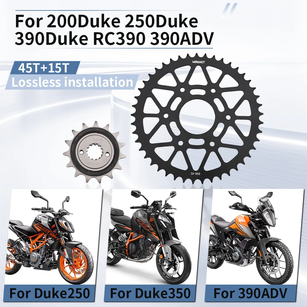 MRRANGT Motorcycle 15T Front Sprocket 520 Chain 45T Carbon Steel Back Sprocket Cog Set For KTM 200 Duke 250 390Duke RC390 390ADV