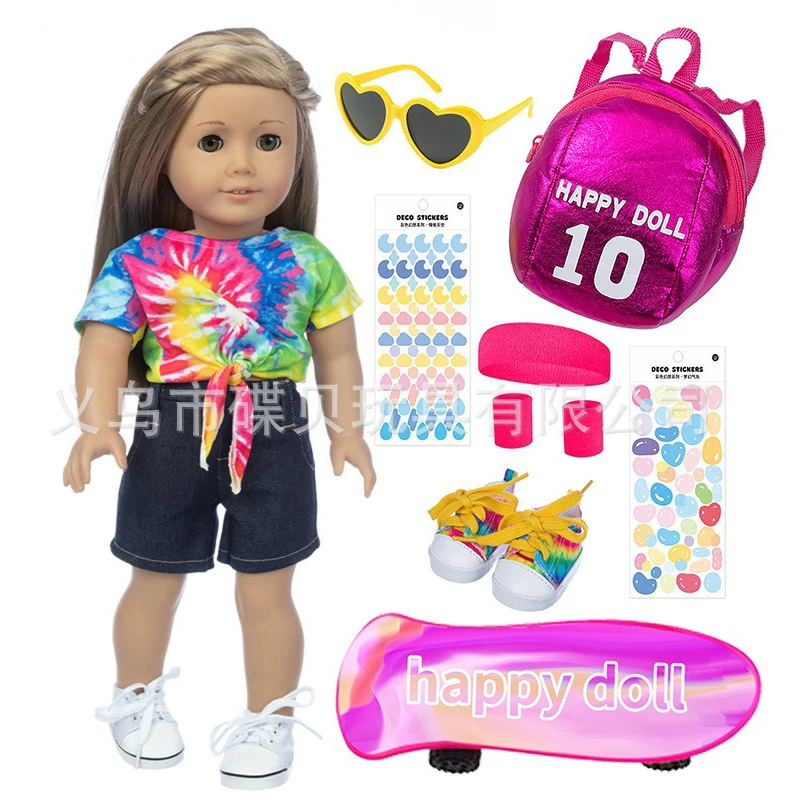 Chaussures de poupée de 18 pouces, baskets en toile tie-dye jaunes à lacets, mini-chaussures décontractées adaptées aux poupées américaines de 18 pouces, accessoires pour poupées, chaussures jouets