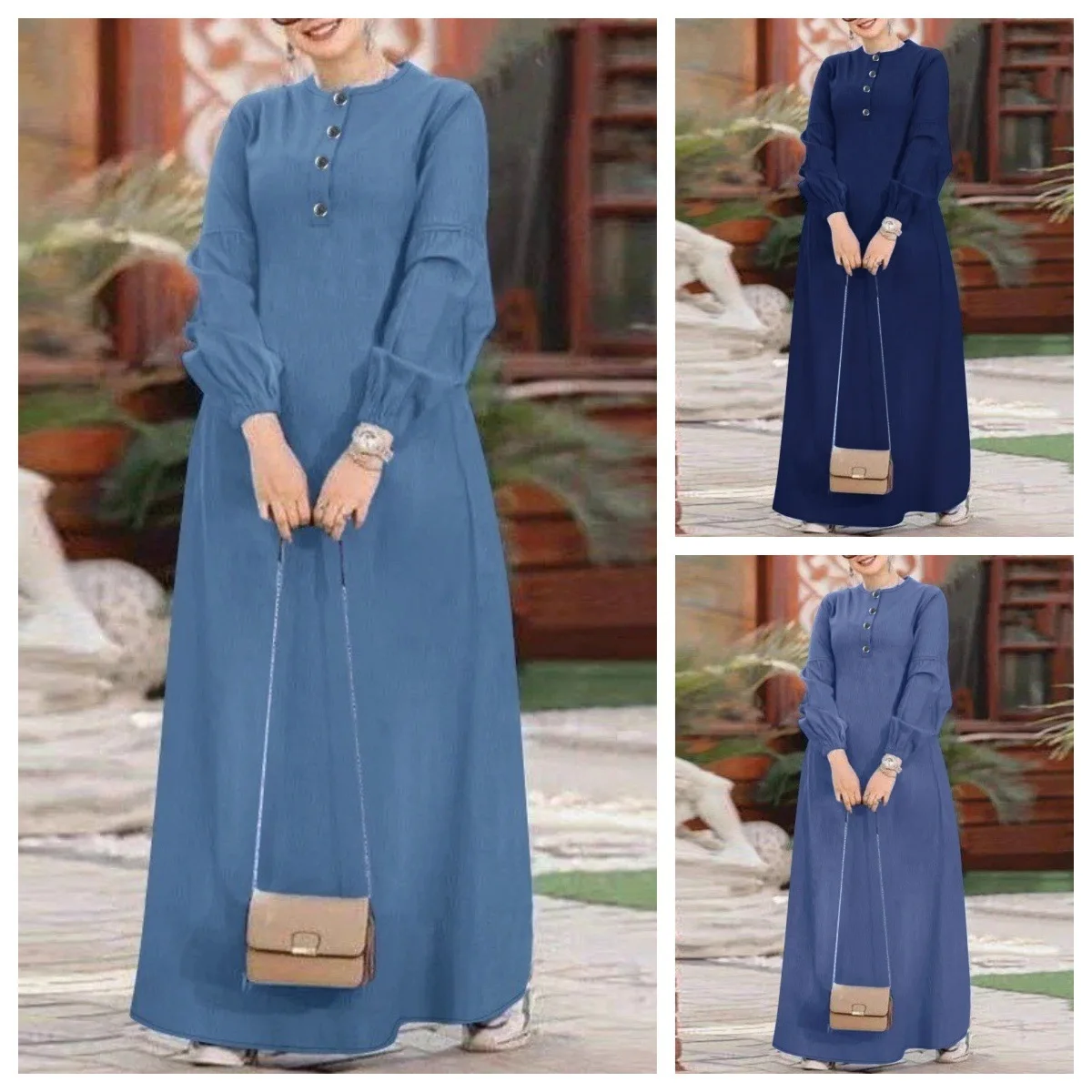 Jalabiya Button Ramadan Islam Vestidos Arab Long Robe Morocco Dubai Abayas Kaftan Eid Dress Abaya Women Muslim Denim Dresses