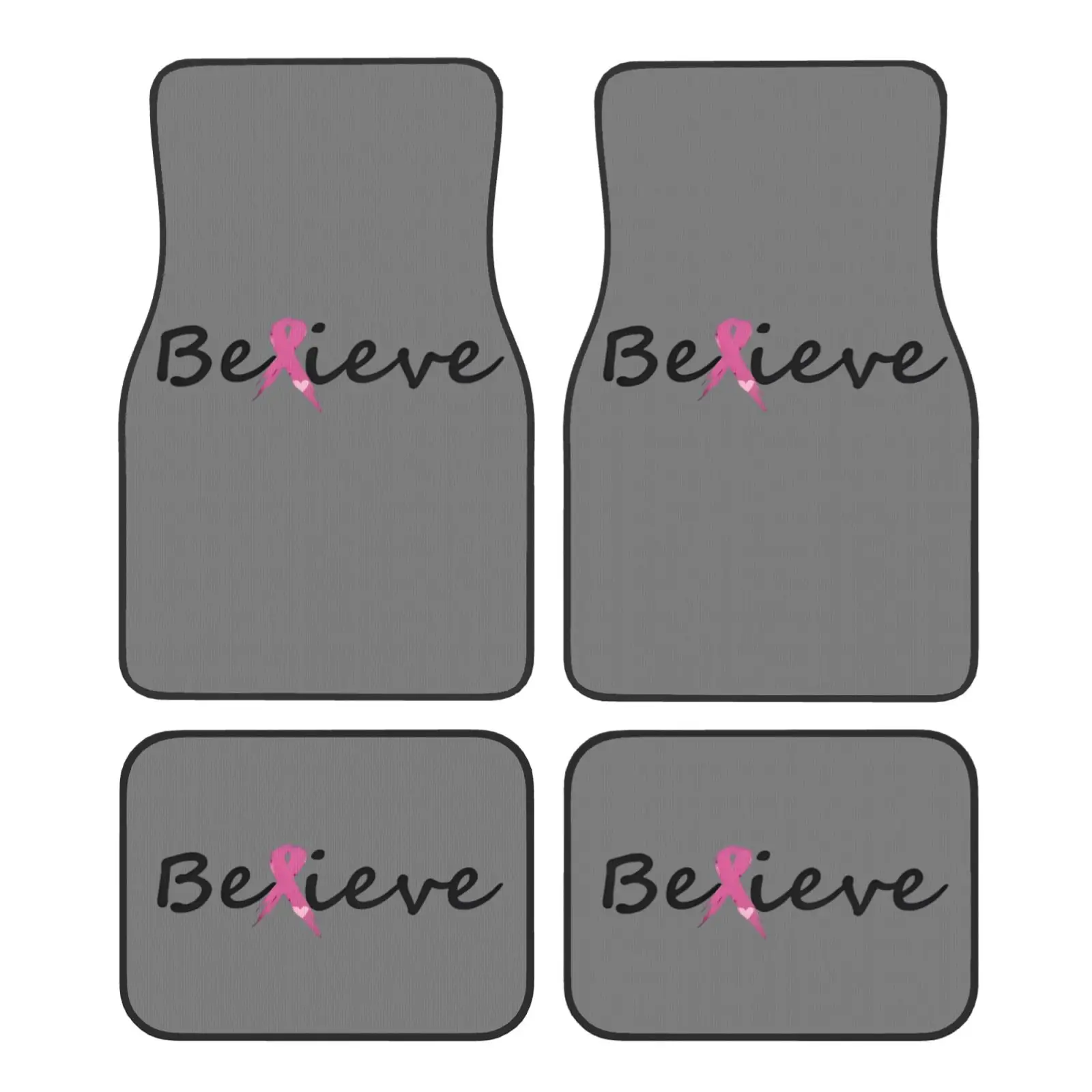 Pink Ribbon Breast Cancer Theme Print Car Floor Mats 4-Piece Set for All Car Floor Mats All Seasons