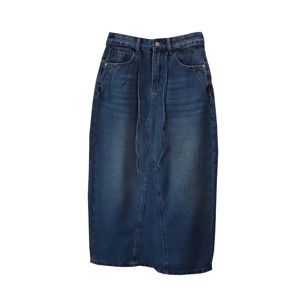 

Women's Vintage Washed High Waist Denim Skirts Autumn Korean New Solid Color All-Match Skirt Daily Commute Mid-length Skirts