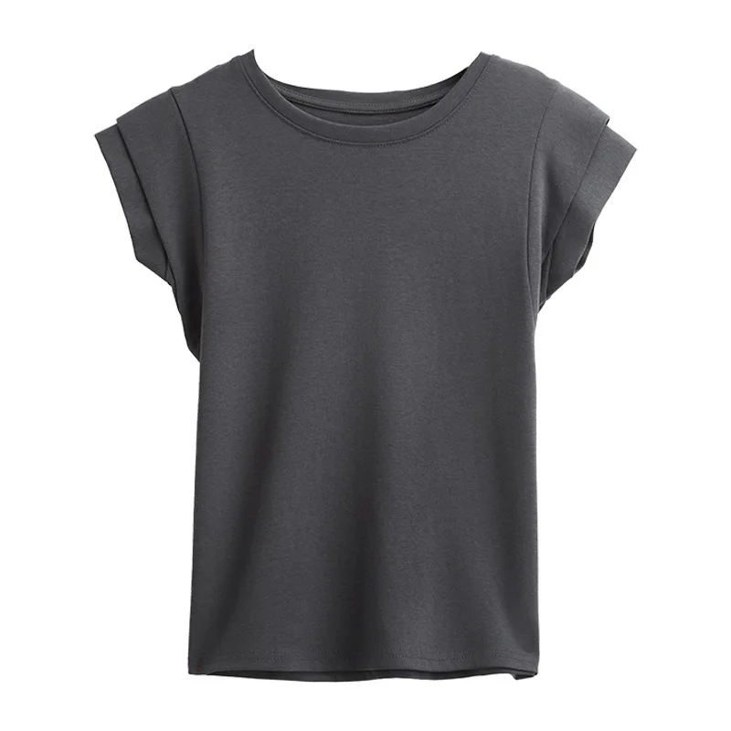 T-shirt a maniche corte con spalla regolare, collo rotondo, doppia spalla, dimagrante, sensazione di fascia alta, per donna, casual, versatile, ampia