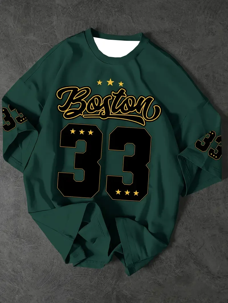 Boston No. 33 Summer Fashion 3D Men's Football Jersey T-Shirt Short Sleeve Outdoor Training Quick-Dry Breathable Short Sleeve