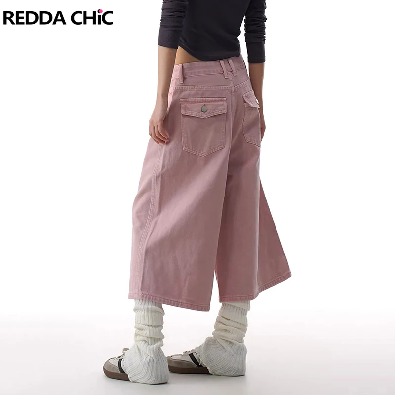 REDDACHiC Pink Cargo Jean Shorts Women Summer Jorts Cute Straight Wide Leg Low Waist Solid Casual Bermuda Pants Everyday Wear