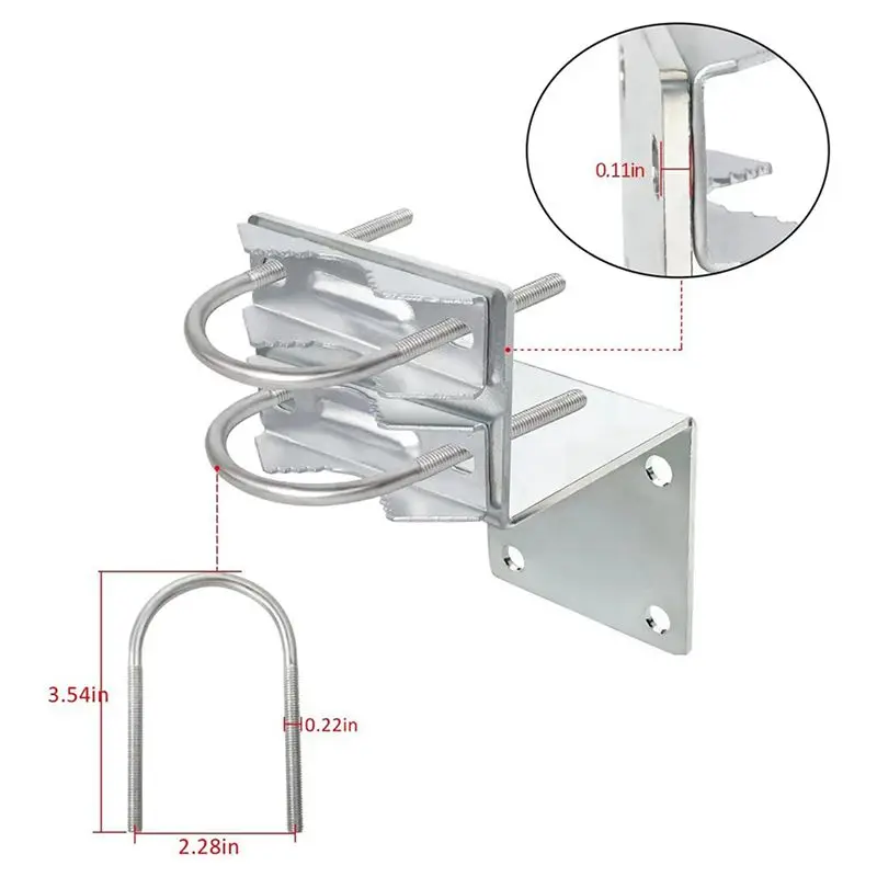 2X Antenna Pole Mount Kits, Antenna Pole Mount Bracket With Double U-Bolts Clamp V Jaw Bracket For Antenna Pole Holder