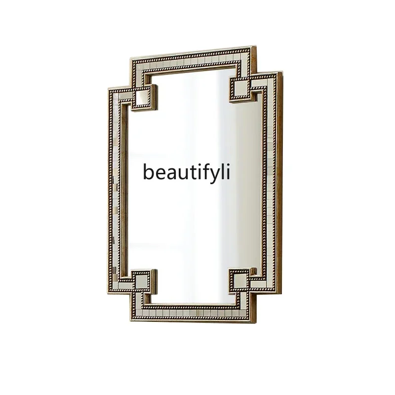 TTT Light Luxury Entrance Mirror Neoclassical  Bathroom Household Makeup Mirror Wall Decoration Glass Background Decoration Mirr