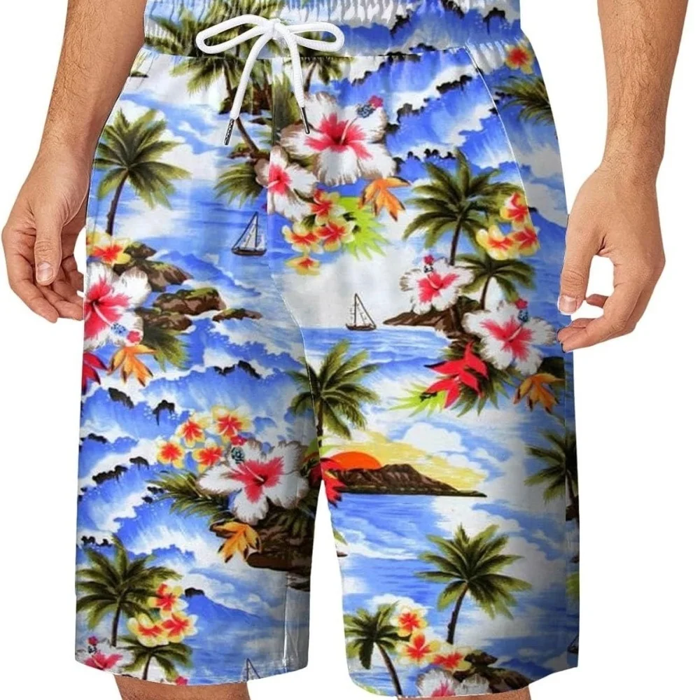 

Men's Fashion Flame Pattern Casual Shorts Summer Breathable Beach Pants Drawstring Loose Comfortable Sports Shorts