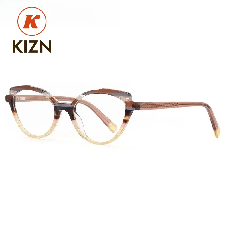 نظارات KIZN للنساء على شكل عين القطة بإطار من الأسيتات نظارات راقية بشريط بني نظارات طبية بصرية للسيدات #1