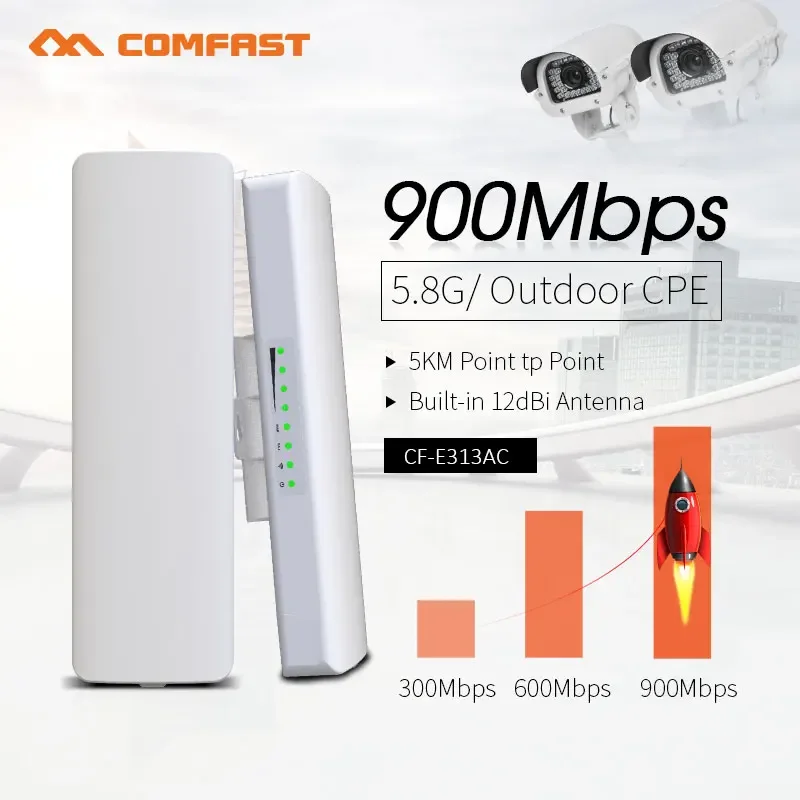 Wi-Fiルーターエクステンダー,900mbps,長距離,ハイパワー,ワイヤレスブリッジ,5.8g,信号増幅器,3〜5km, CF-E313AC