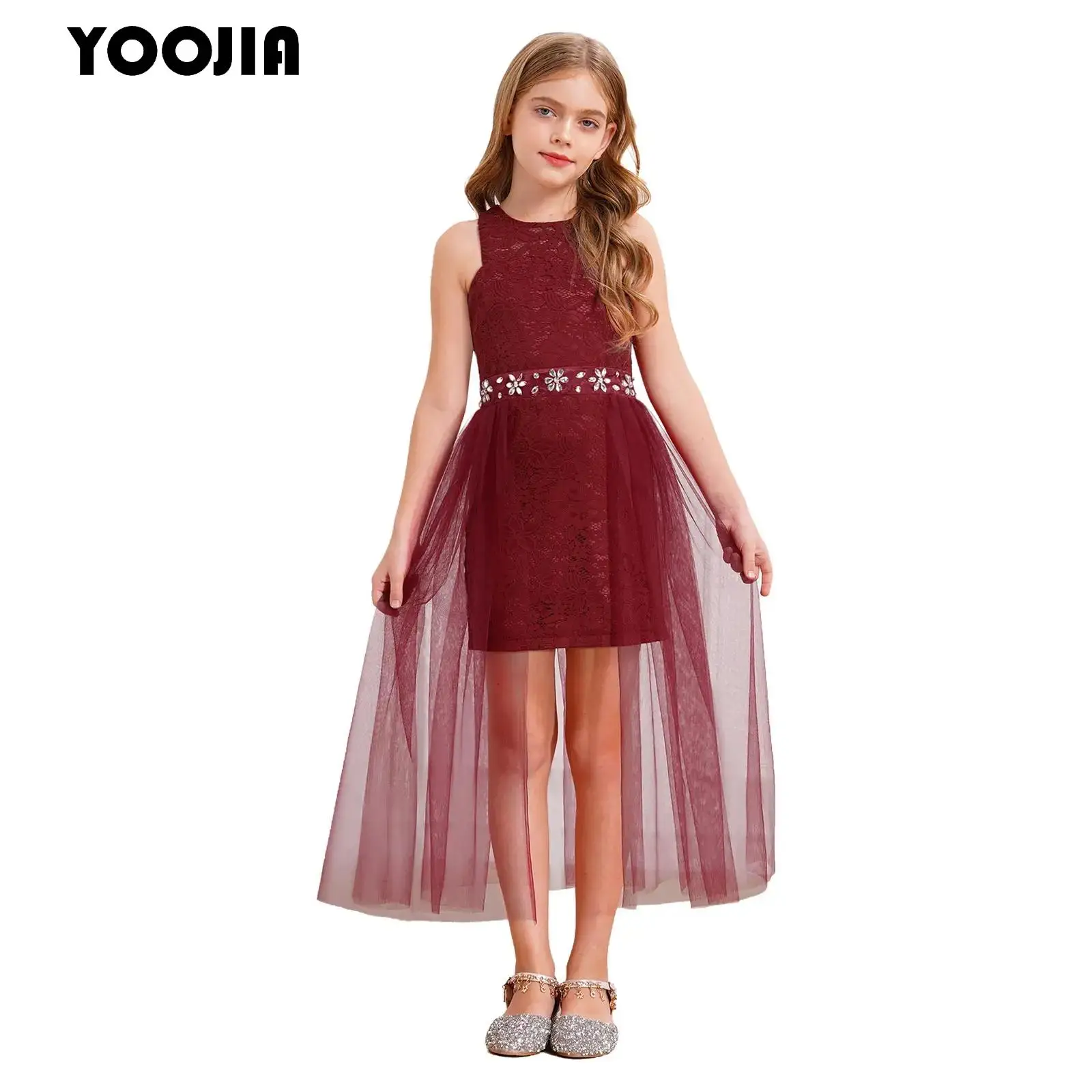 

Kids Flower Girl Dress Elegant Tulle Lace High Waist Princess Dress Prom Gown for Teen Girls Wedding Bridesmaid Birthday Party