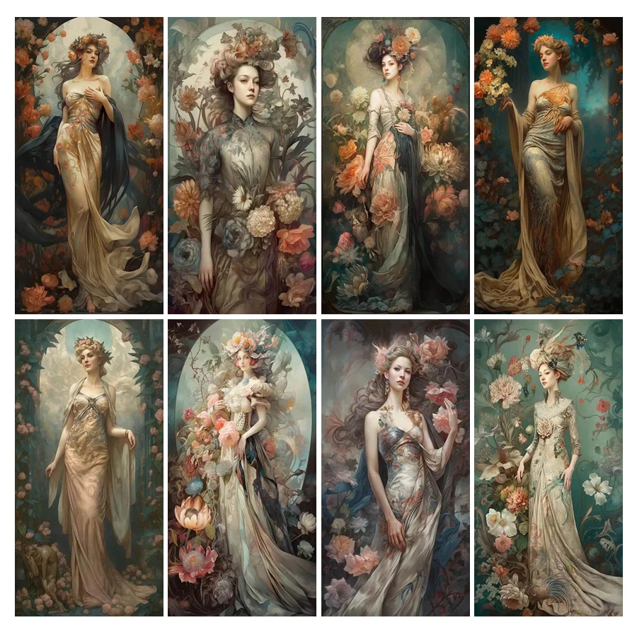 FULLCANG Diamond Painting Large Size Elegant Woman Diy Full Drill Mosaic Embroidery Flowers Rhinestone Image Wall Decor FG2325