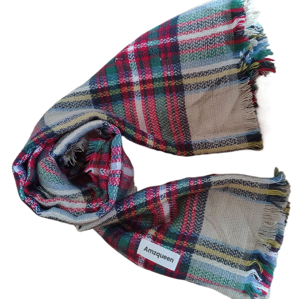 Amzqueen Scarfs, Winter Scarf for Women Shawl Cashmere Feel Tassel Plaid Large Oversized Scarves Wraps