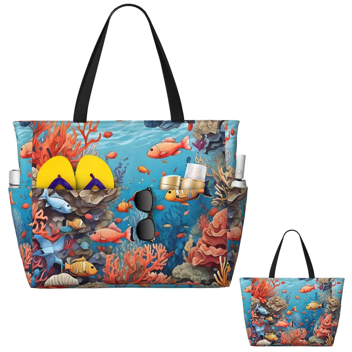 

Пляжная большая сумка с бесшовным рисунком кораллового рифа и рыбы Спортивная большая сумка для занятий йогой в тренажерном зале Женская дорожная сумка Сумка для фитнеса
