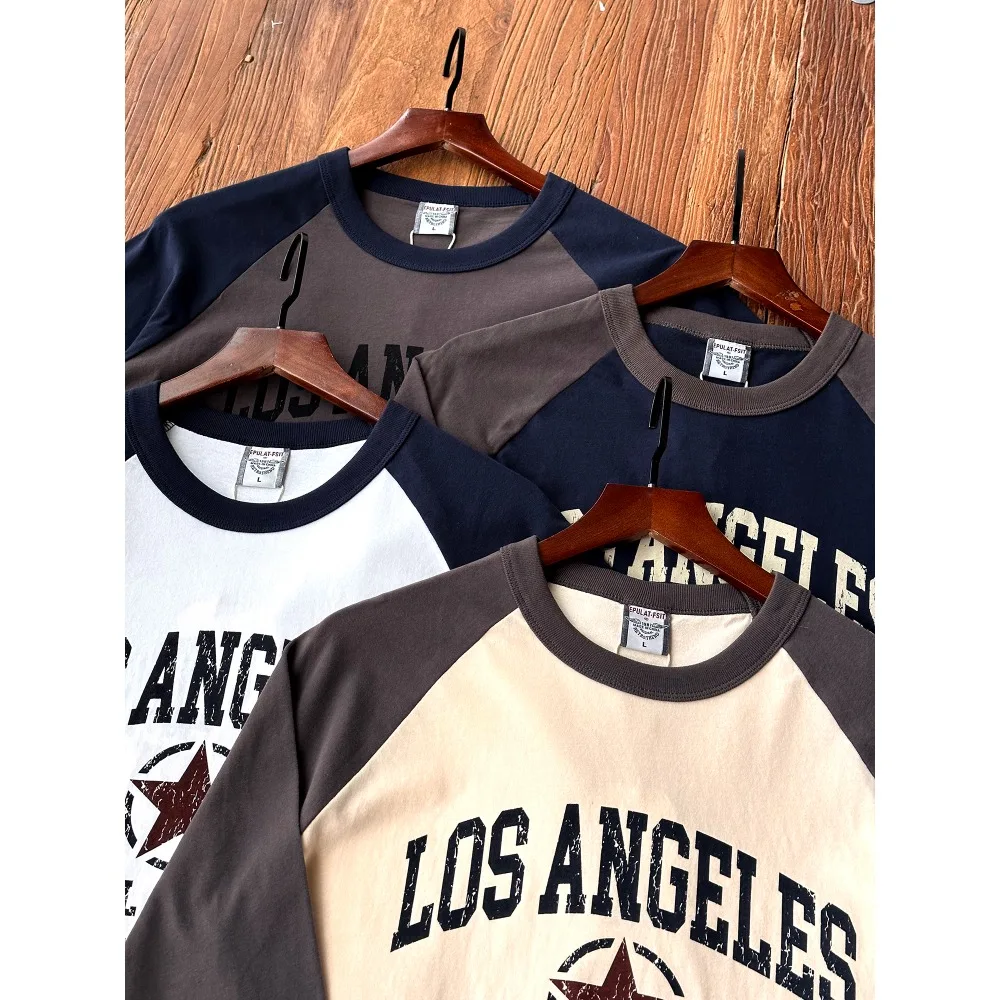 

Autumn Men's American Retro Printed Letter Pattern Casual Cotton Long Sleeve T-shirt Top