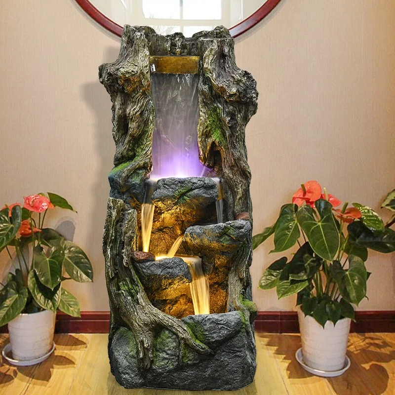 Pastoral Style Decorative Rockery Water Fountain Feng Shui Wheel Stone Grinding Fish Pond Sculpture Resin Garden Ornament - view 6