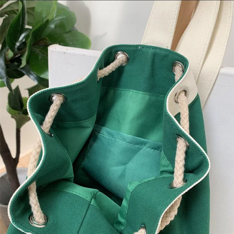 Versione coreana zaino Messenger monospalla borsa in tela con coulisse borse per la spesa di grande capacità borsa a secchiello per studenti