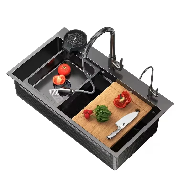Sink,4.0 Extra Thick Gray Nano Honeycomb Embossed 304 Stainless Steel Single Tank Kitchen Sink Large Vegetable Sink