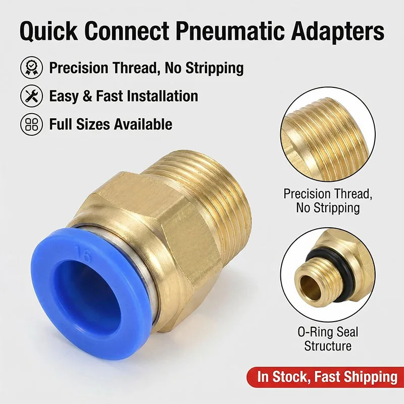 

50/100PCS PC 4/6/8/10/12mm Male Thread Through Quick Plug Connector 1/8 1/4 3/8 1/2 Hose Quick Air Pipe High Pressure Connector