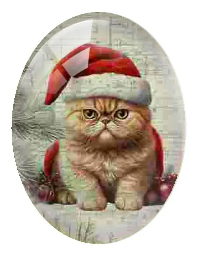 10pcs/lot Christmas X-mas Winter Cats Kitten Pets Oval Photo Glass Cabochon Charms Flatback Demo Cameo For Diy Jewelry Making