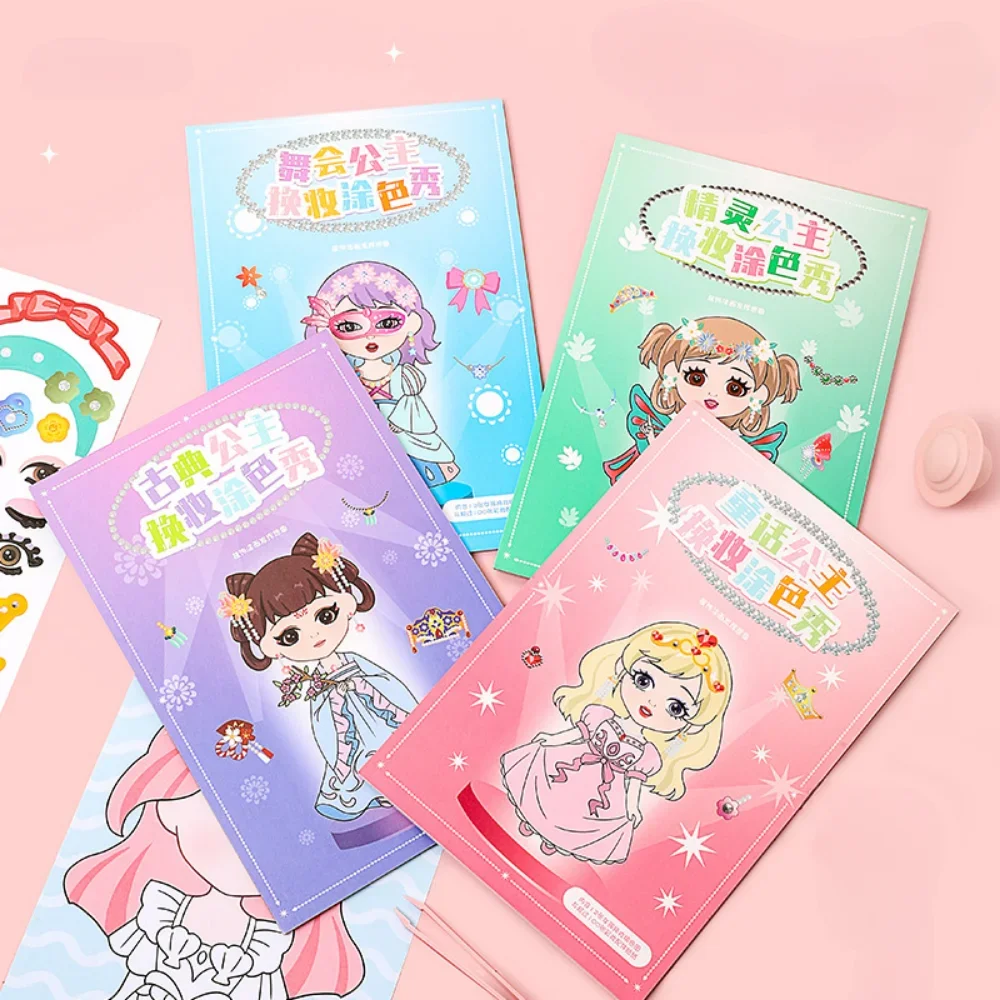 Meninas montessori brinquedo princesa vestir-se adesivo graffiti livro para colorir crianças desenho brinquedos diy pintura brinquedos educativos