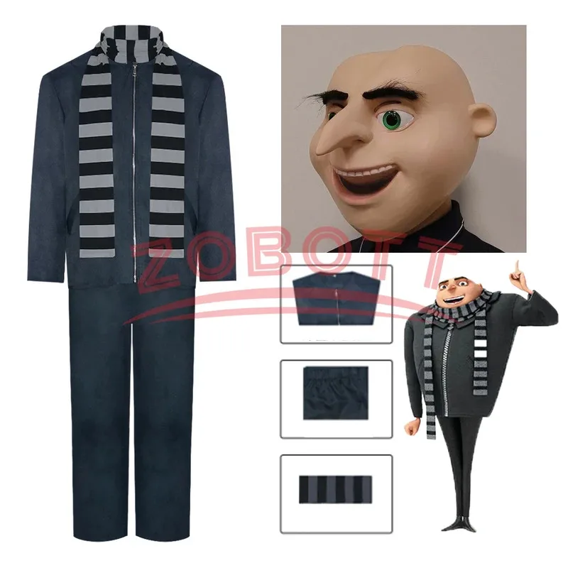 

3PCS Movie Minions Despicable Me Gru Cos Costume Mask Halloween Party Performance Cosplay Costume Top+Pants+Scarf+Mask