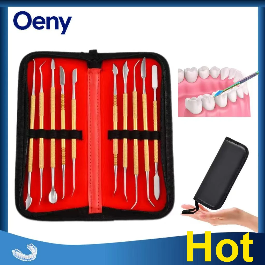 

10Pcs/Set Dental Wax Carving Tools Stainless Steel Golden Color Denture Model Sculpting Wax Shaping Dentist Clinic Kit