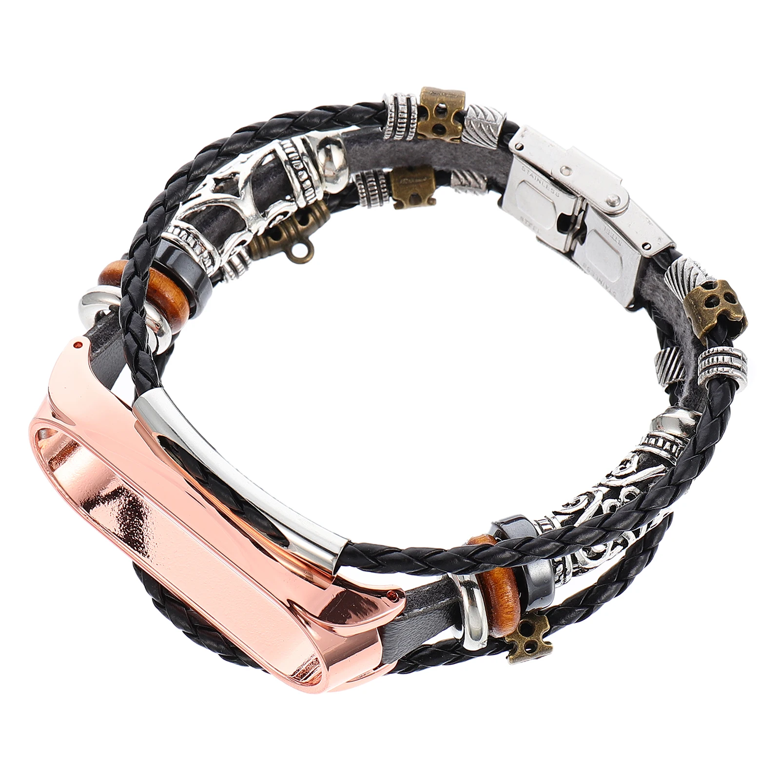 

2Pcs Ethnic Bracelet Wristband Diy Band Strap Leather Zinc Alloy For Xiaomi Mi Band 5 Nfc Replacement Watch Bands