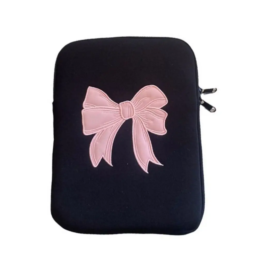 Wear Resistant Pink Bow Tablet Sleeve Bag 11/13/15 Inch Protective Laptop Pouch Embroidered Black Computer Storage Bag Business