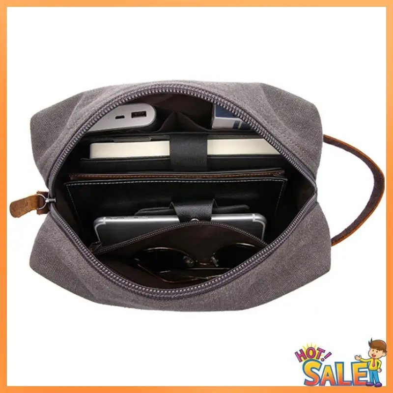 

AB68 Men's Makeup Bag New Men Travel Toiletry Bag Canvas Leather Organizer
