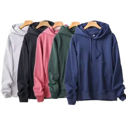 Maxdutti  Boyfriend Lovers Loose Hoodies Plush Women Japanese Style Multicolor Simple Hooded Sweatshirts