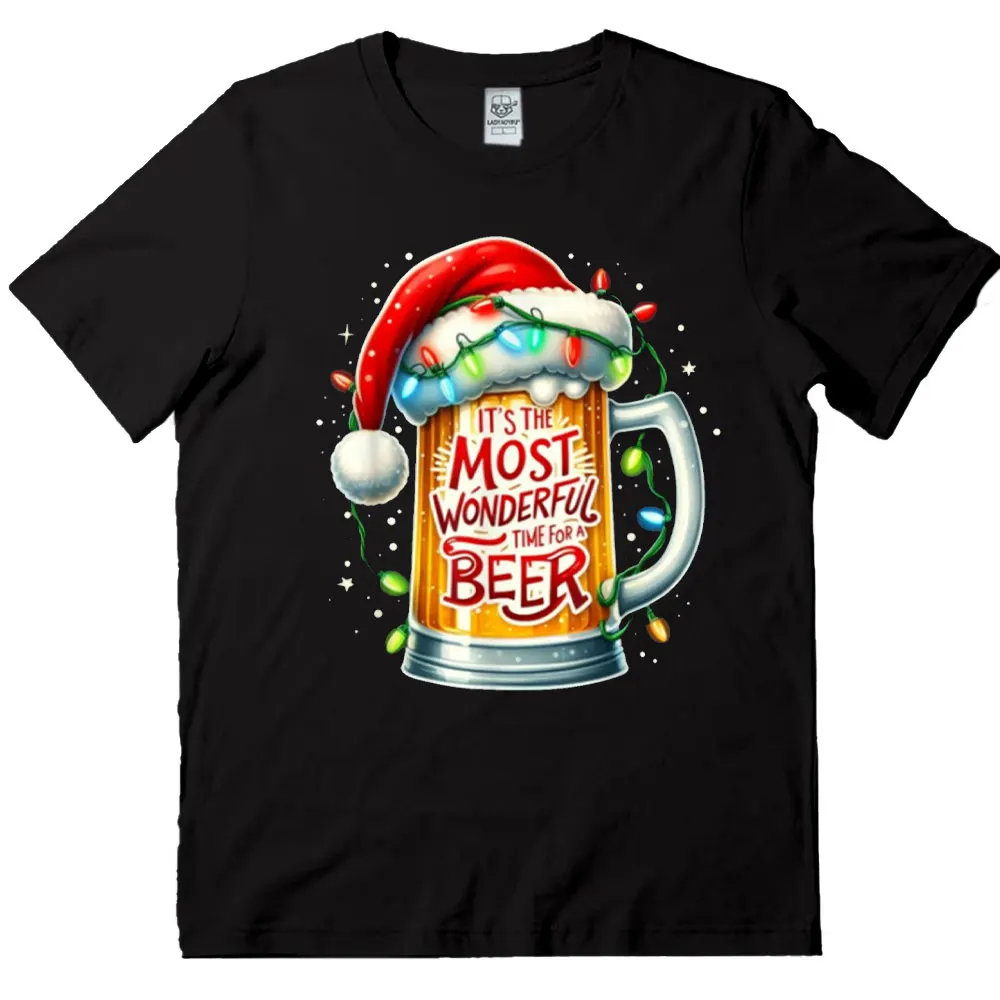 Lustige Santa Claus Trinken Bier Wunderbare Zeit Weihnachten T-Shirt Hohe Qualität Lose Beiläufige Baumwolle T Shirt Mann Kleidung
