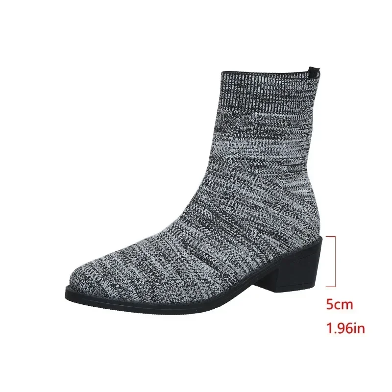 Shoes for Women 2024 Hot Sale Sleeve Women's Boots Autumn Pointed Toe Mesh Mixed Colors Middle Tube Block Heels Fashion Boots