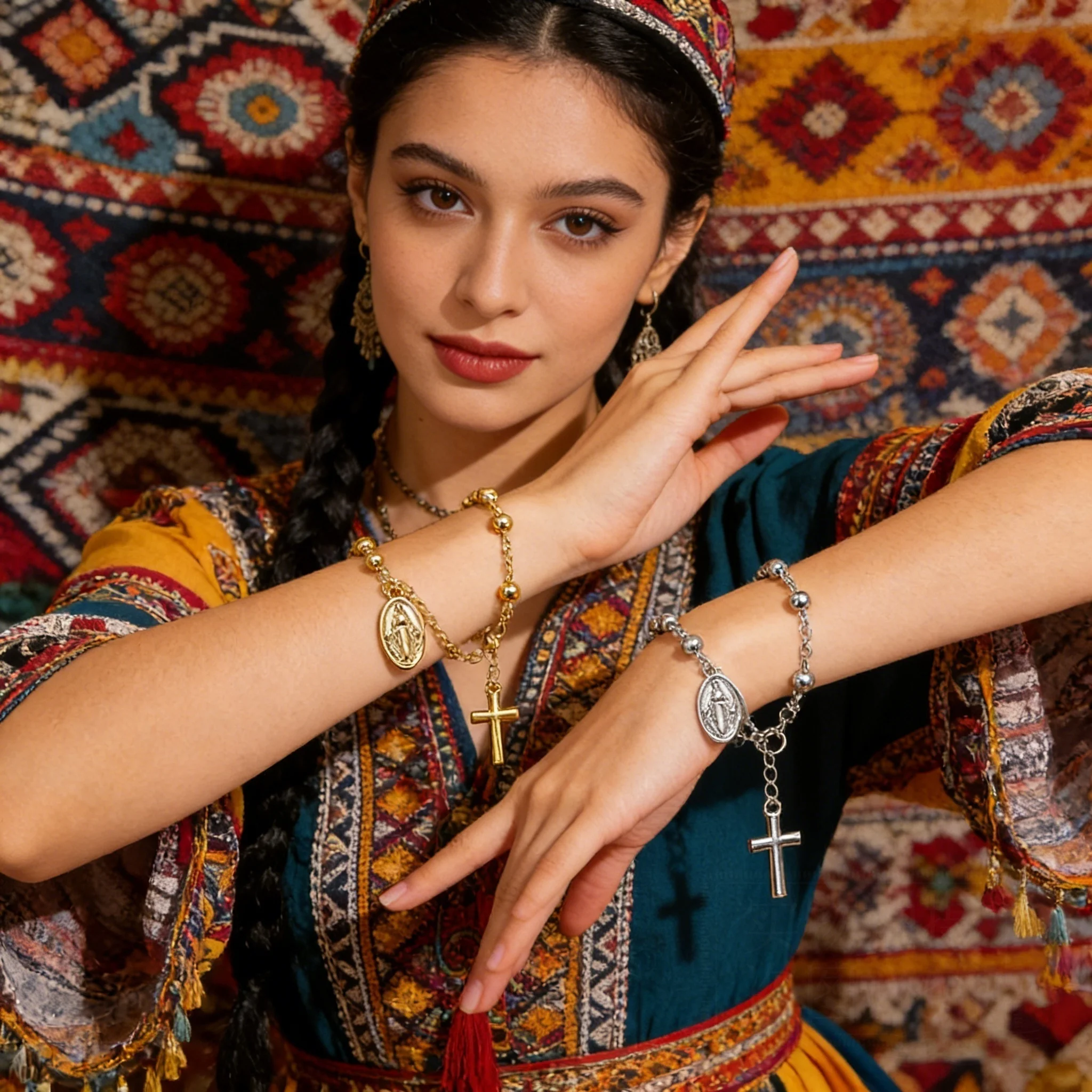 Pulsera Ajustable de la Virgen María para Mujer, Joyería Religiosa Católica, Brazalete con Colgante de Cruz Vintage, Regalo Ideal para Ella