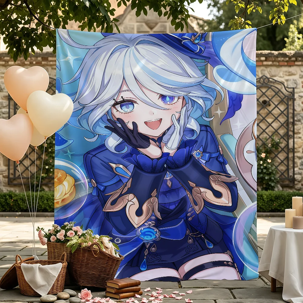Cute Furina Genshin Impact flag Wall Decor For Garden Party Living Room Home Bedroom Outdoor Tapestry Banner