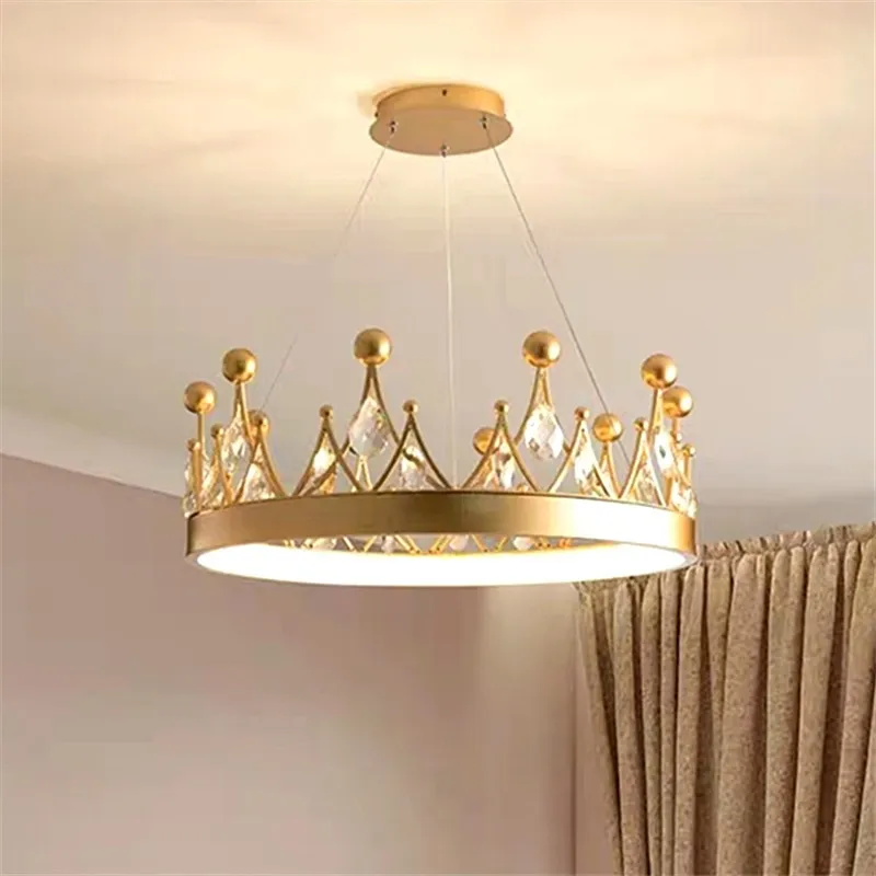 

Children's crown chandelier minimalist crystal lighting design unique lighting bedroom living room Girl Princess Room decor lamp