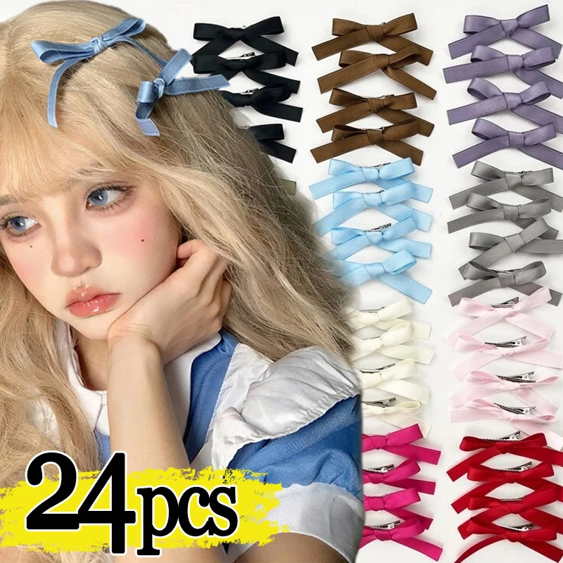 

6/24pcs Korean Bowknot Hair Clips Ballet Ribbon Bow Hairpins Bang Clip Girls Mini Grabs Clips Women Headwear Hair Accessories