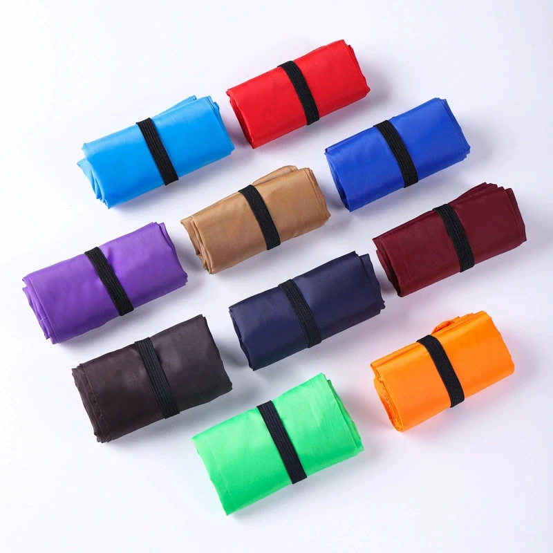 5 Stück Einkaufstasche, einfarbig, umweltfreundlich, faltbar, wiederverwendbar, tragbare Schultertasche aus Polyester für Reisen, Lebensmittel – Detail 7
