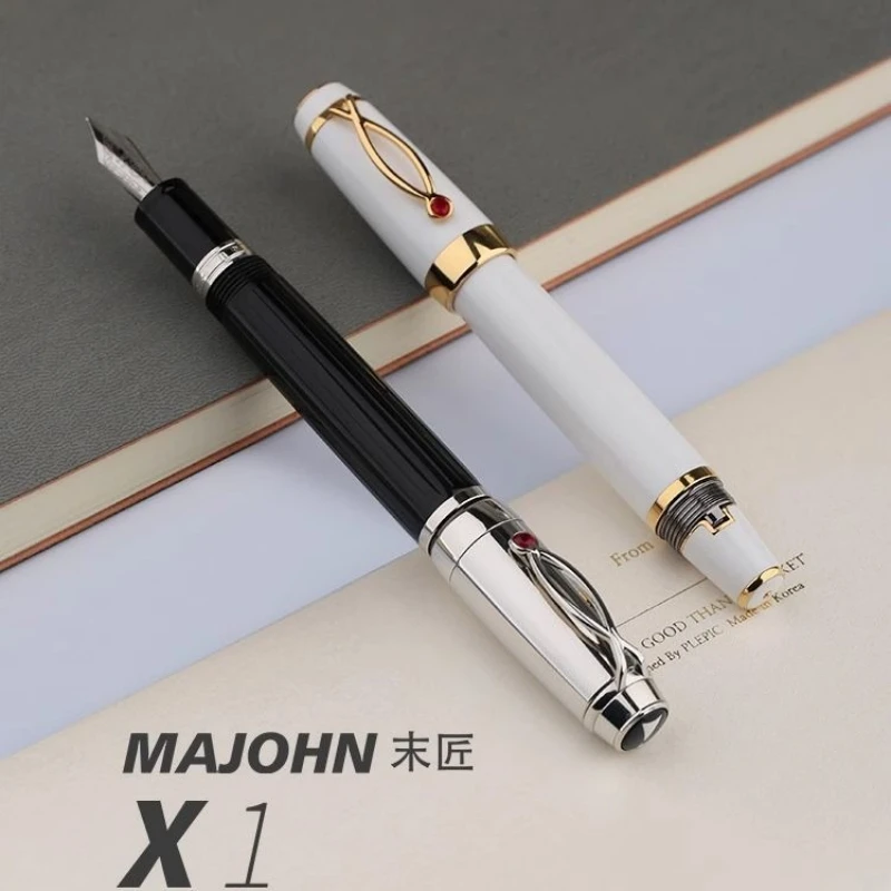 

Majohn X1 черная смола механическая выдвижная перьевая ручка EF перо с хрустальным зажимом деловые канцелярские принадлежности чернильные ручки для письма подарок